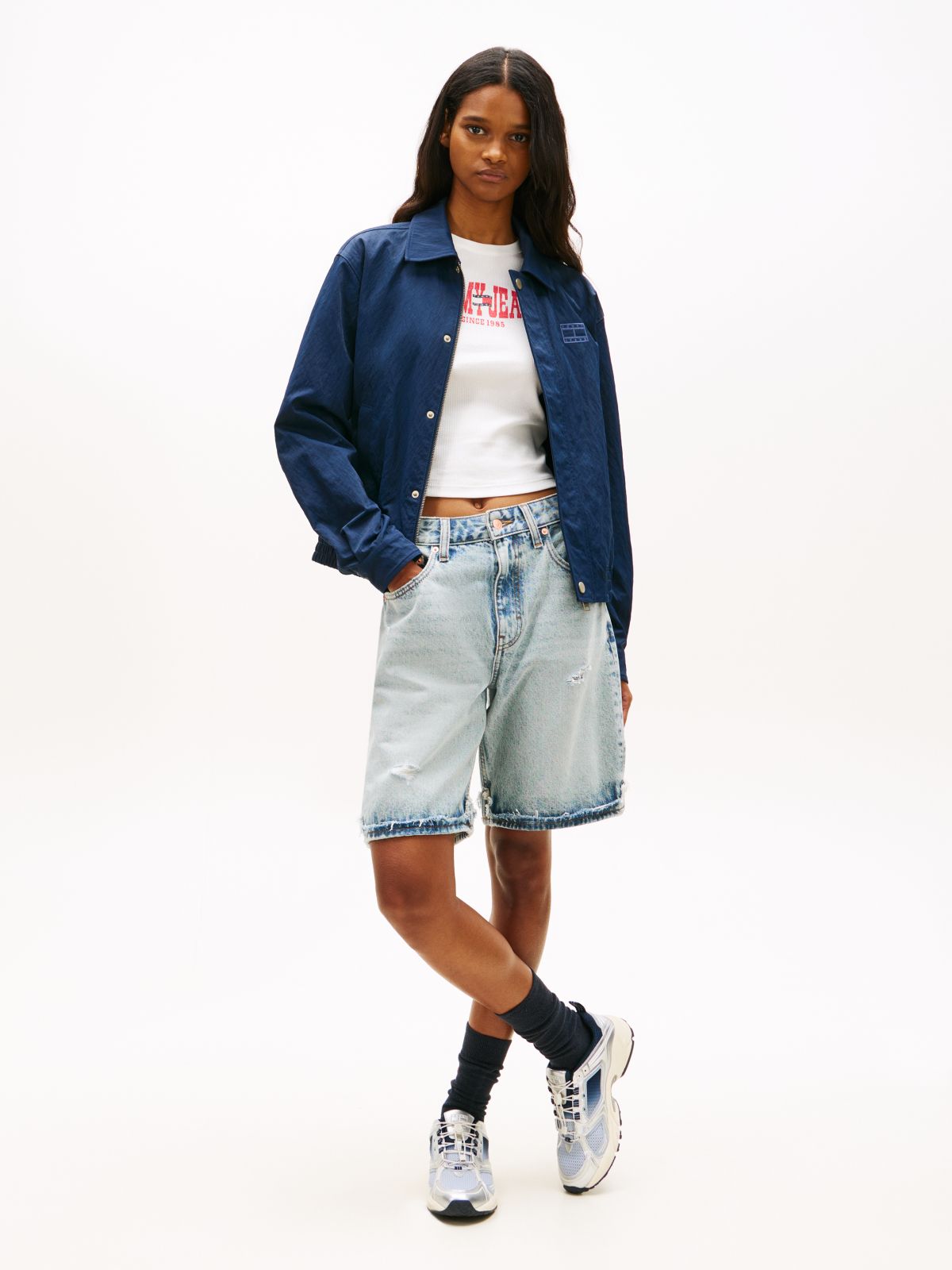 Tommy Badge Water Repellent Coach Jacket — Blue
