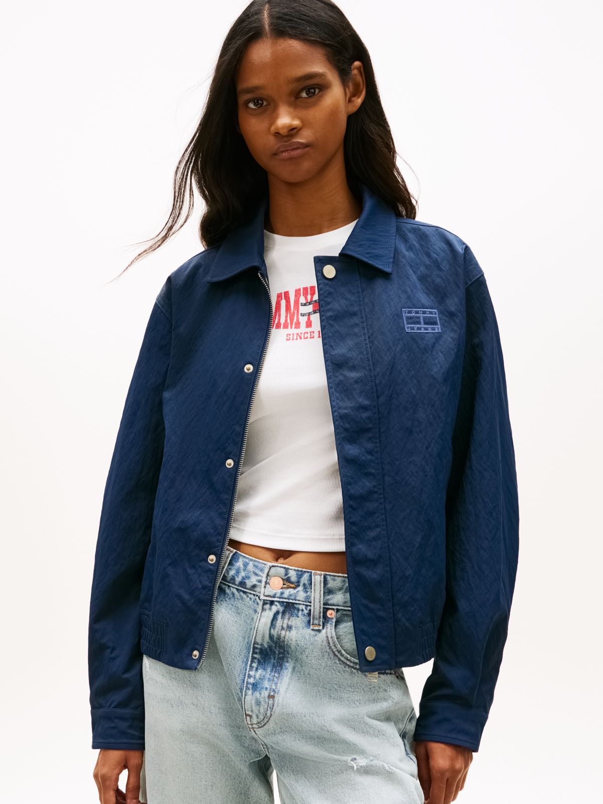 Tommy Badge Water Repellent Coach Jacket — Blue