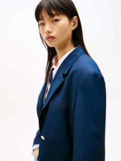 Boyfriend Fit Gold-Tone Button Blazer — Blue 2