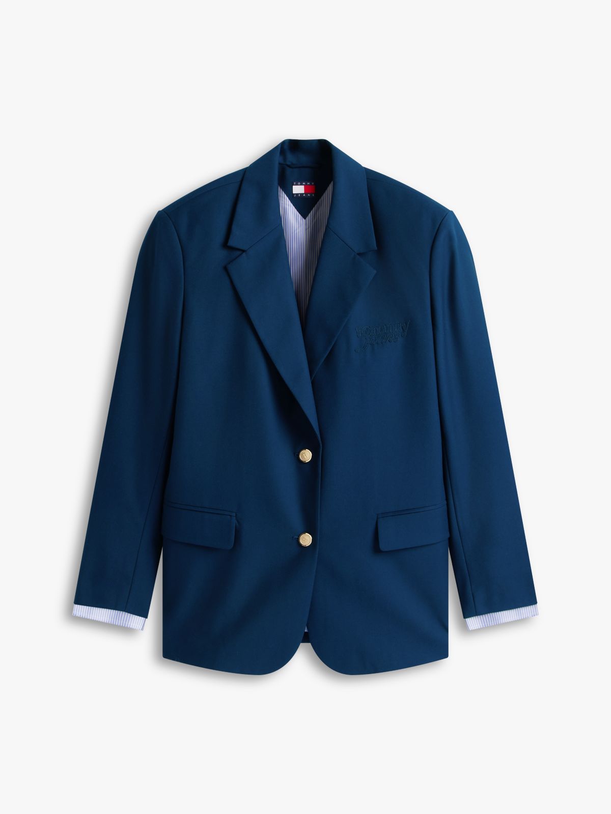 Boyfriend Fit Gold-Tone Button Blazer — Blue