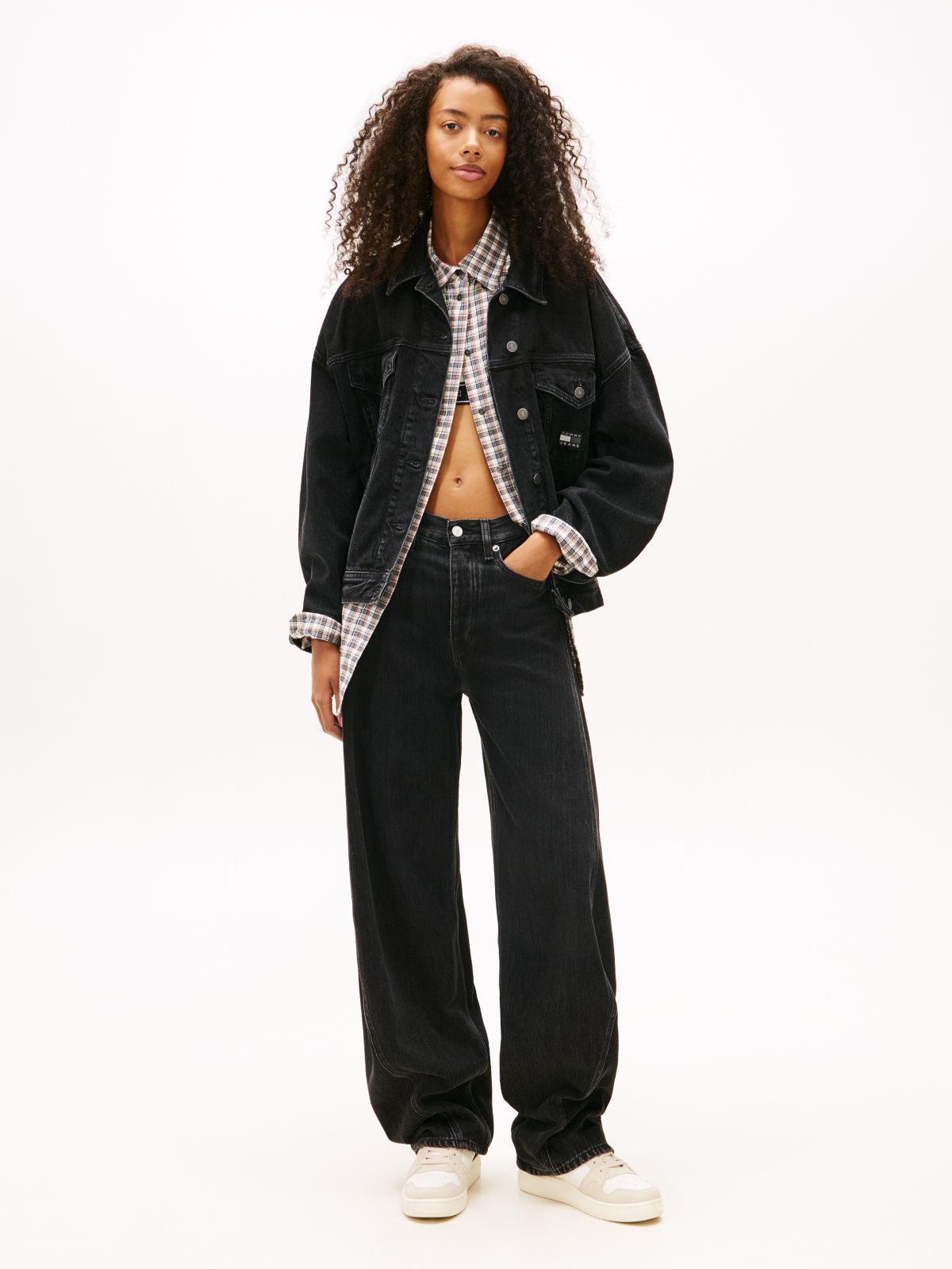Back Logo Oversized Denim Trucker Jacket — Black