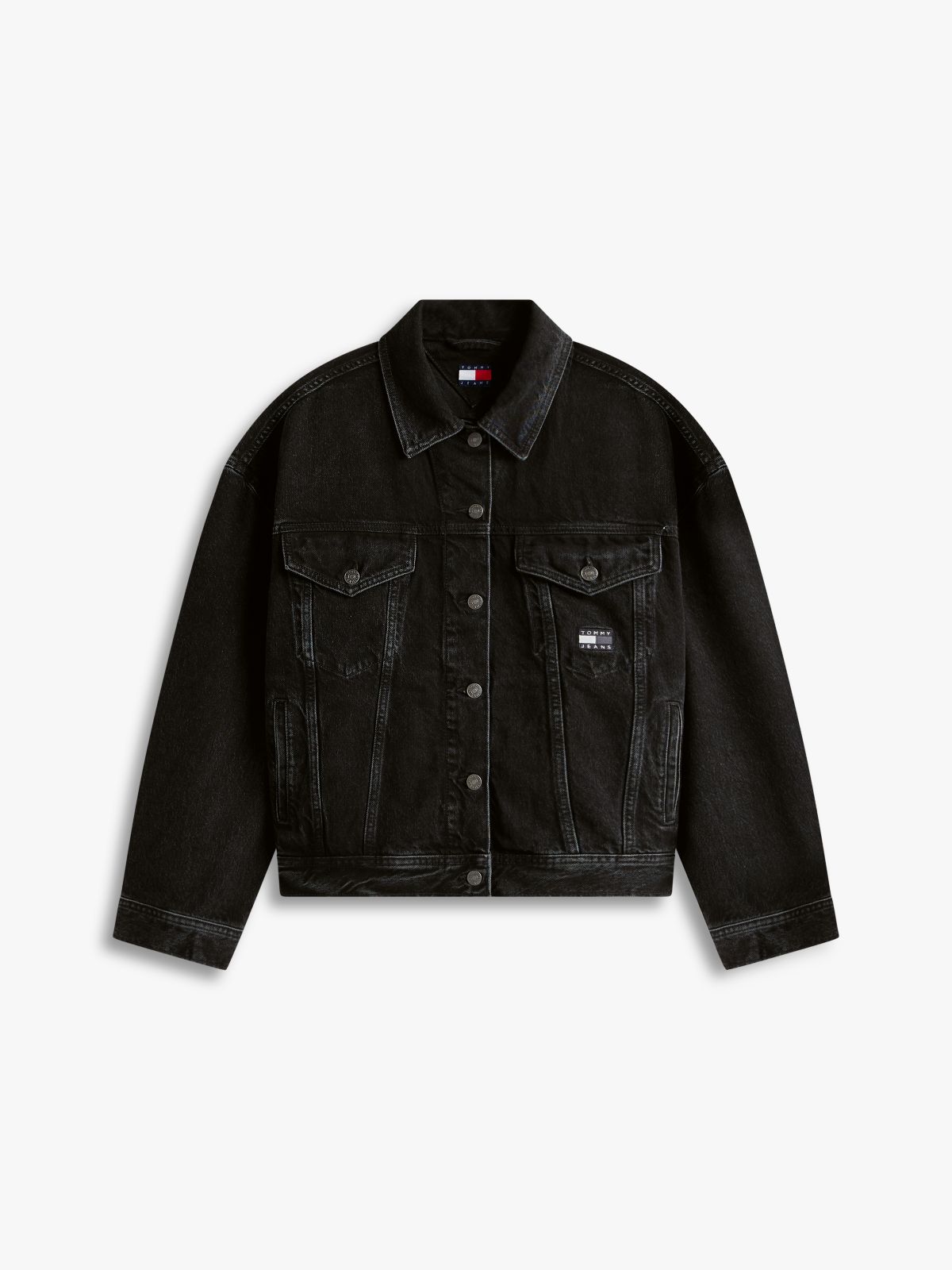 Back Logo Oversized Denim Trucker Jacket — Black
