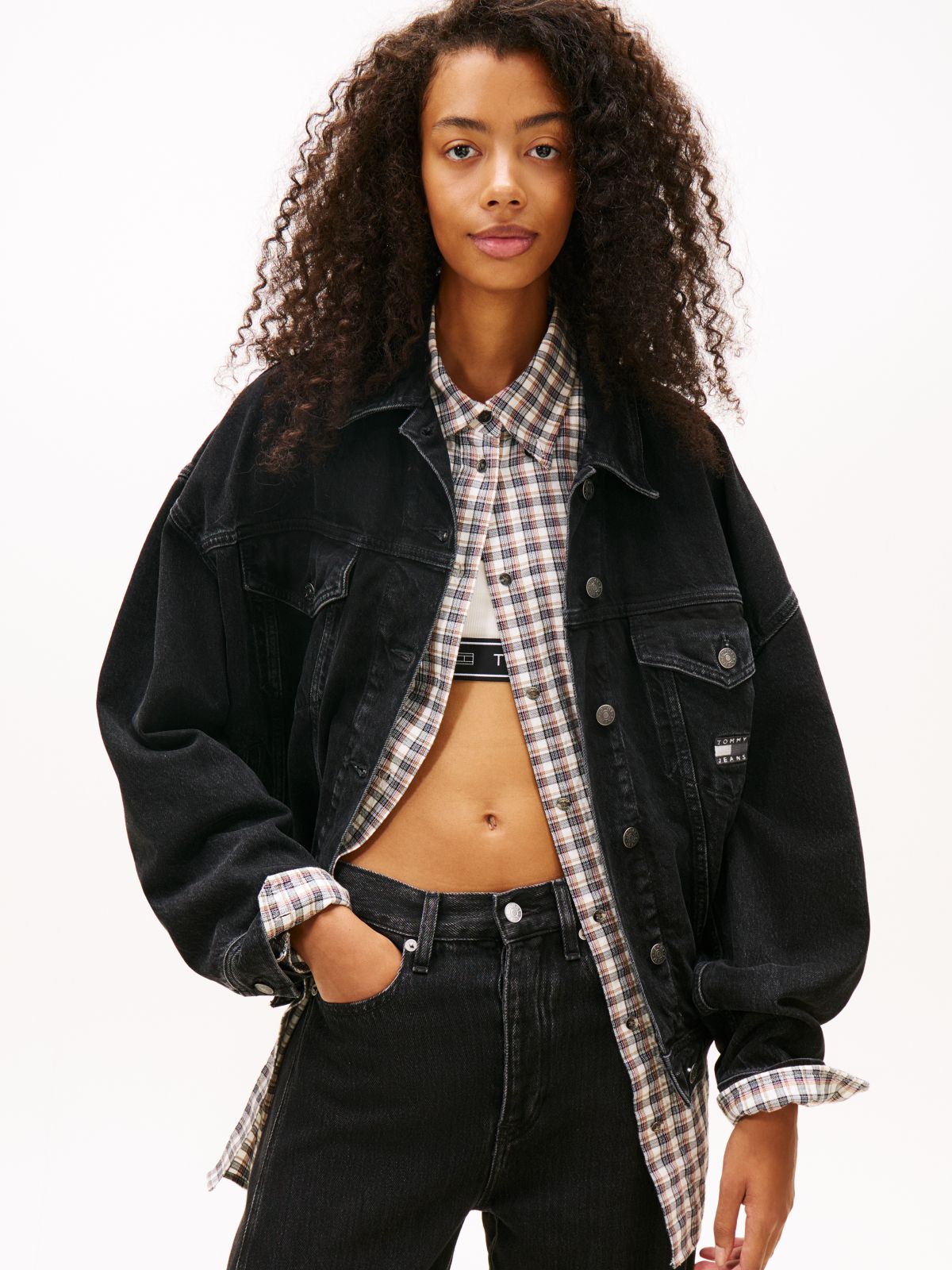Back Logo Oversized Denim Trucker Jacket — Black