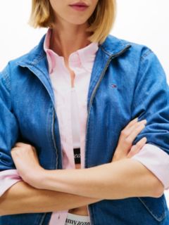 Zip-Thru Chambray Denim Jacket — Blue 2