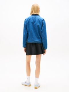Zip-Thru Chambray Denim Jacket — Blue 4