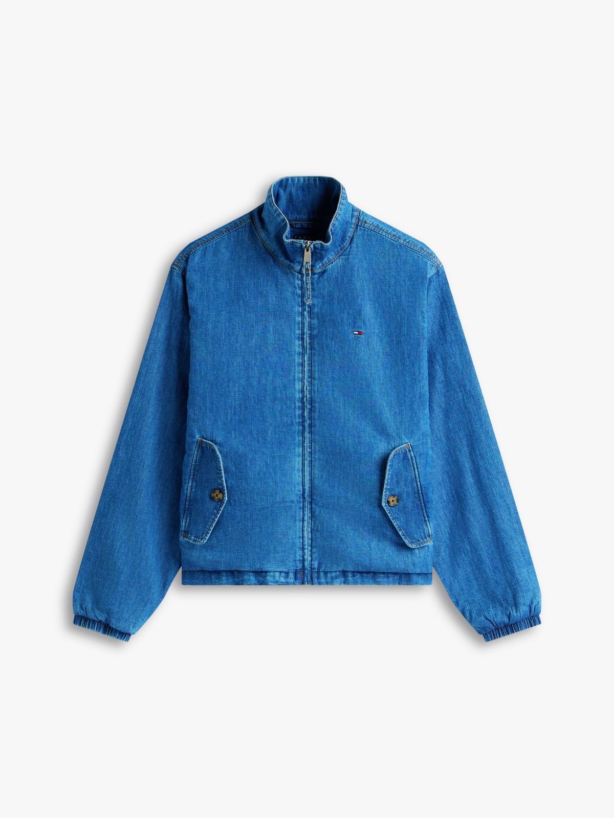 Zip-Thru Chambray Denim Jacket — Blue