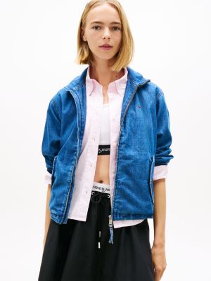 veste en chambray style denim zippée blue pour femmes tommy jeans