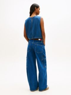 Chambray Denim Side Tie Sleeveless Blouse — Blue 4