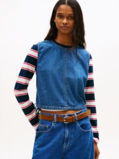Chambray Denim Side Tie Sleeveless Blouse — Blue 1