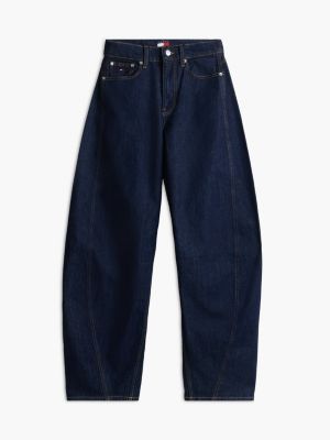 blue ella high rise barrel leg jeans for women tommy jeans