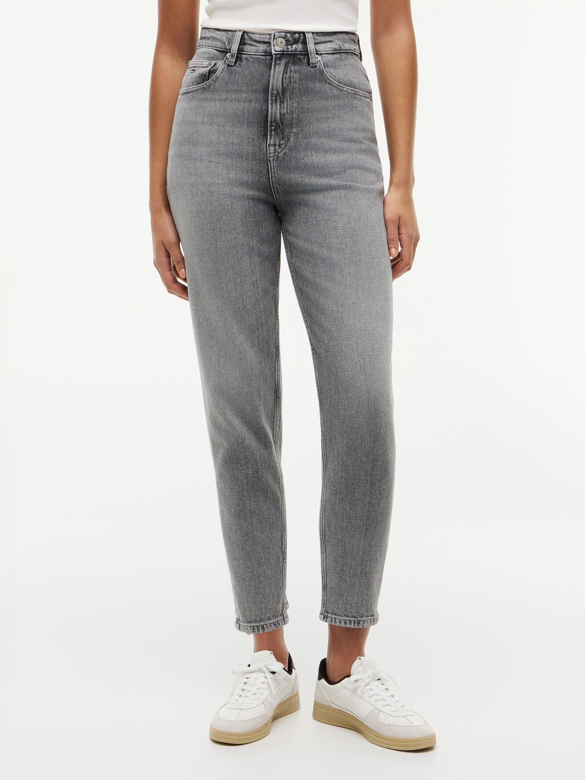 Mom High Rise Tapered Jeans — Grey