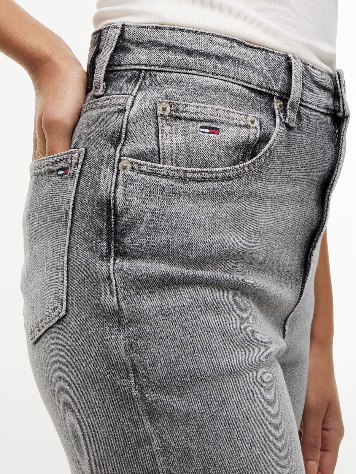 Mom High Rise Tapered Jeans — Grey