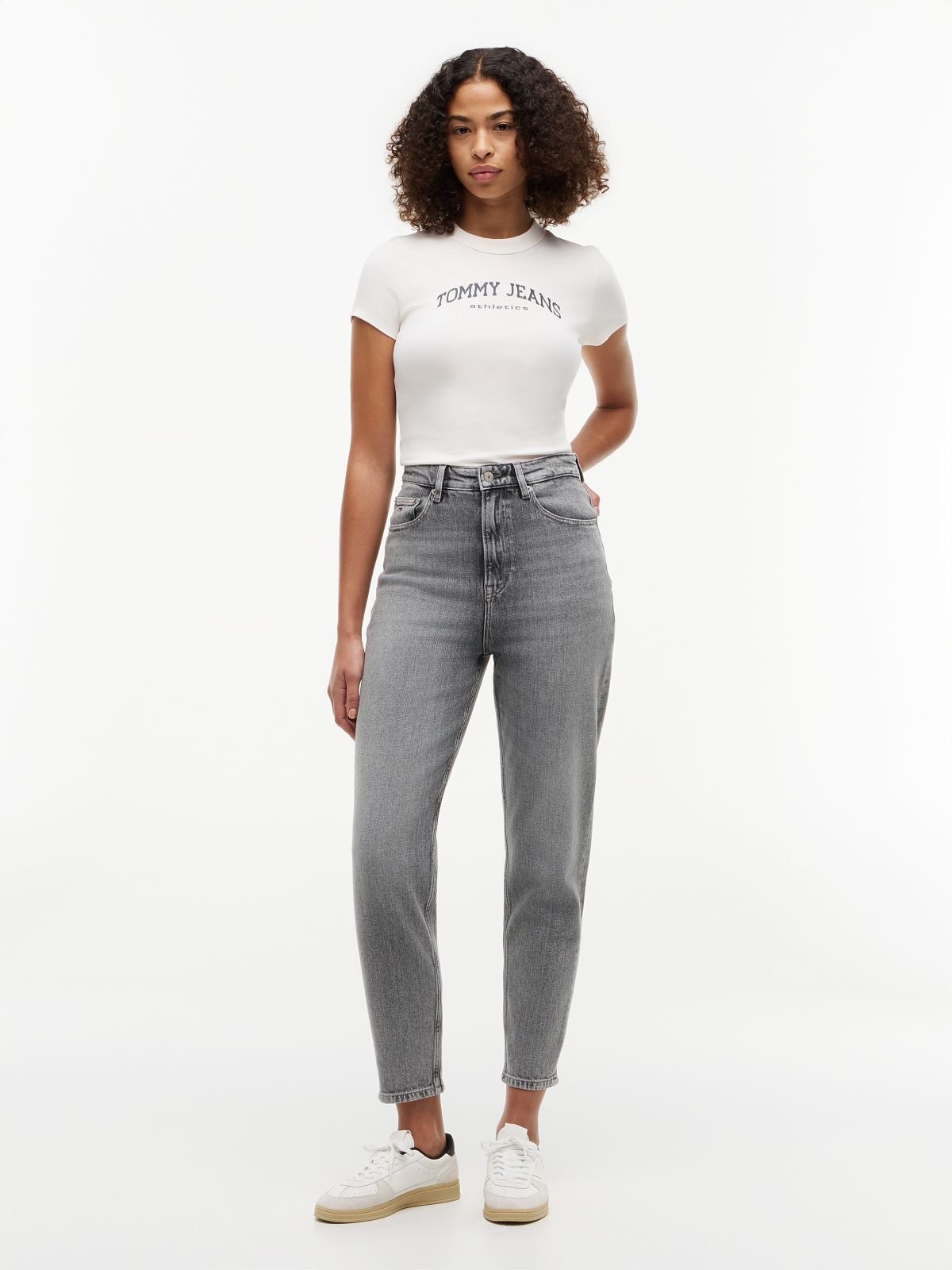 Mom High Rise Tapered Jeans — Grey