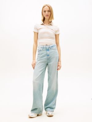 blue claire high rise wide leg jeans for women tommy jeans