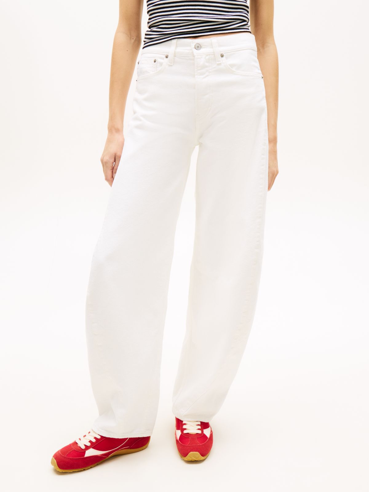 Ella High Rise Barrel Twisted Seam White Jeans — White