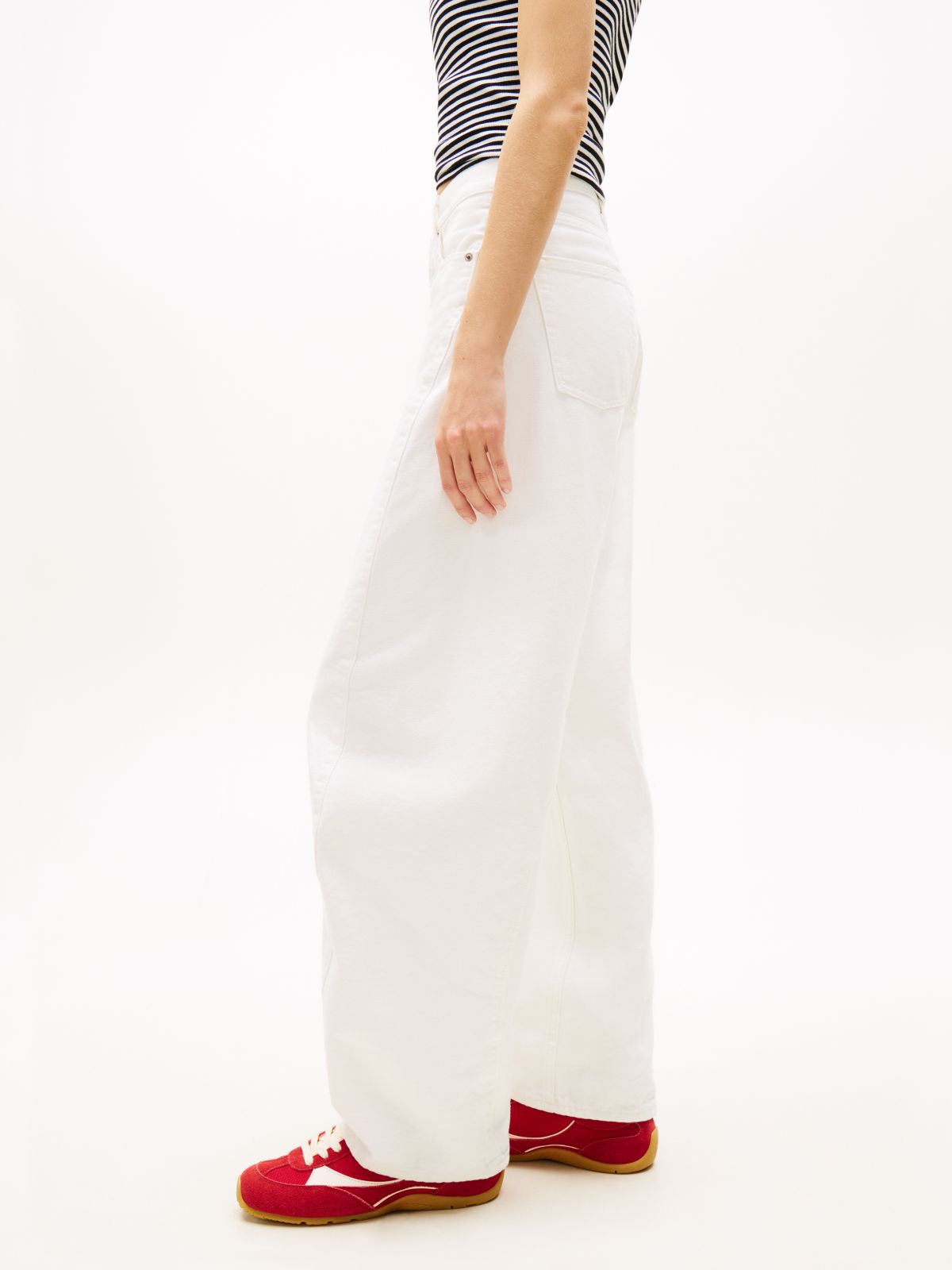 Ella High Rise Barrel Twisted Seam White Jeans — White