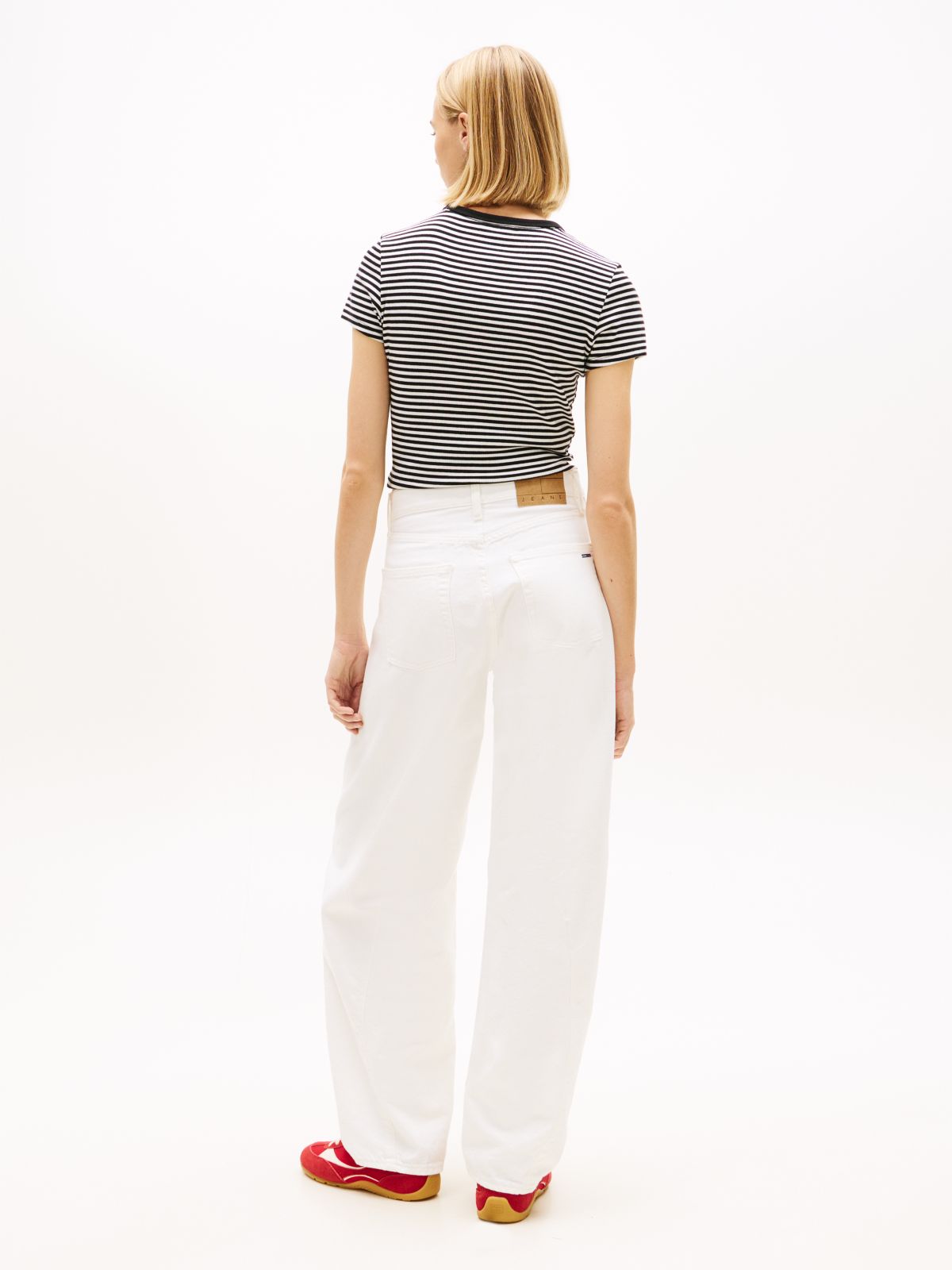 Ella High Rise Barrel Twisted Seam White Jeans — White