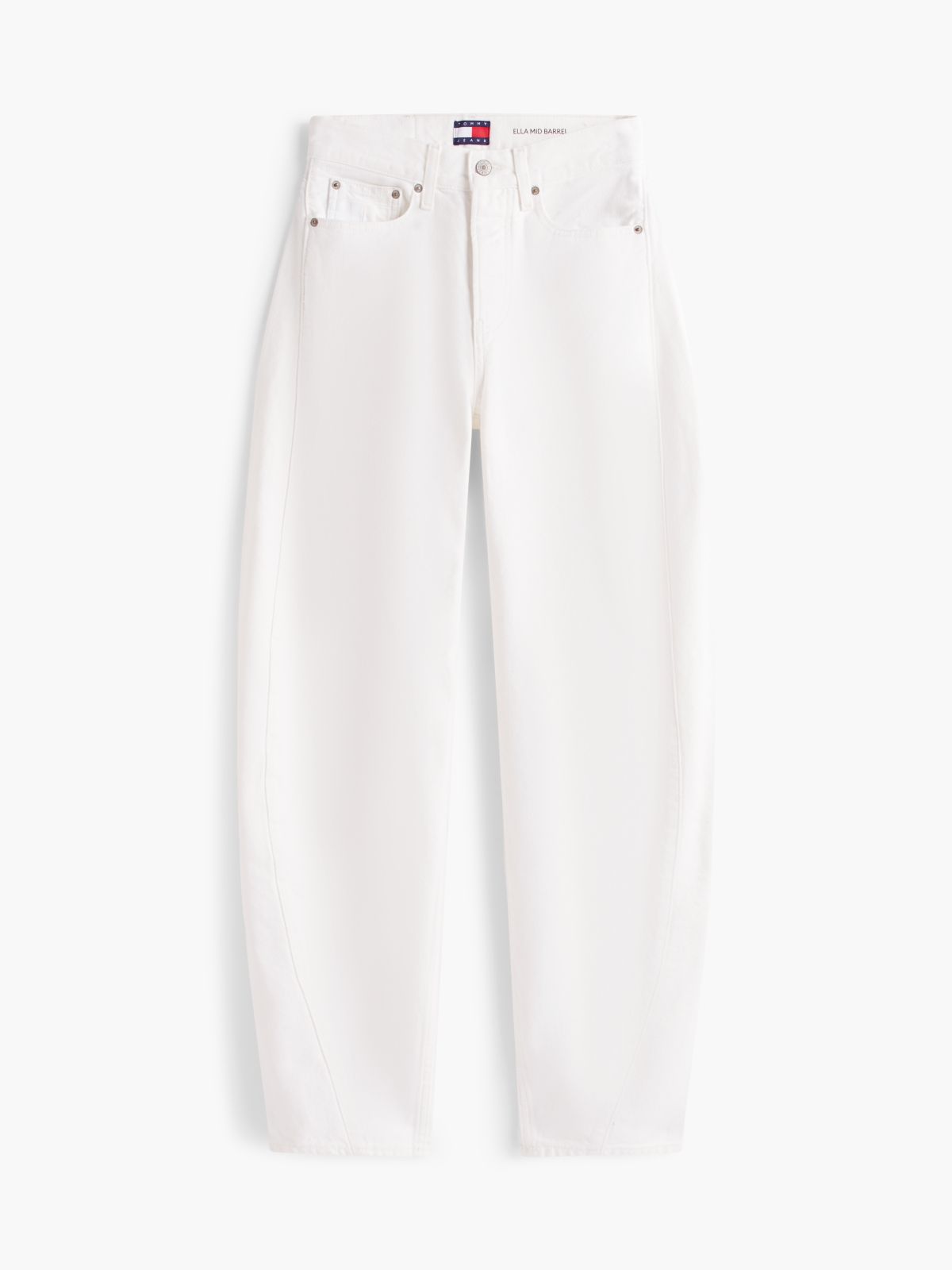Ella High Rise Barrel Twisted Seam White Jeans — White