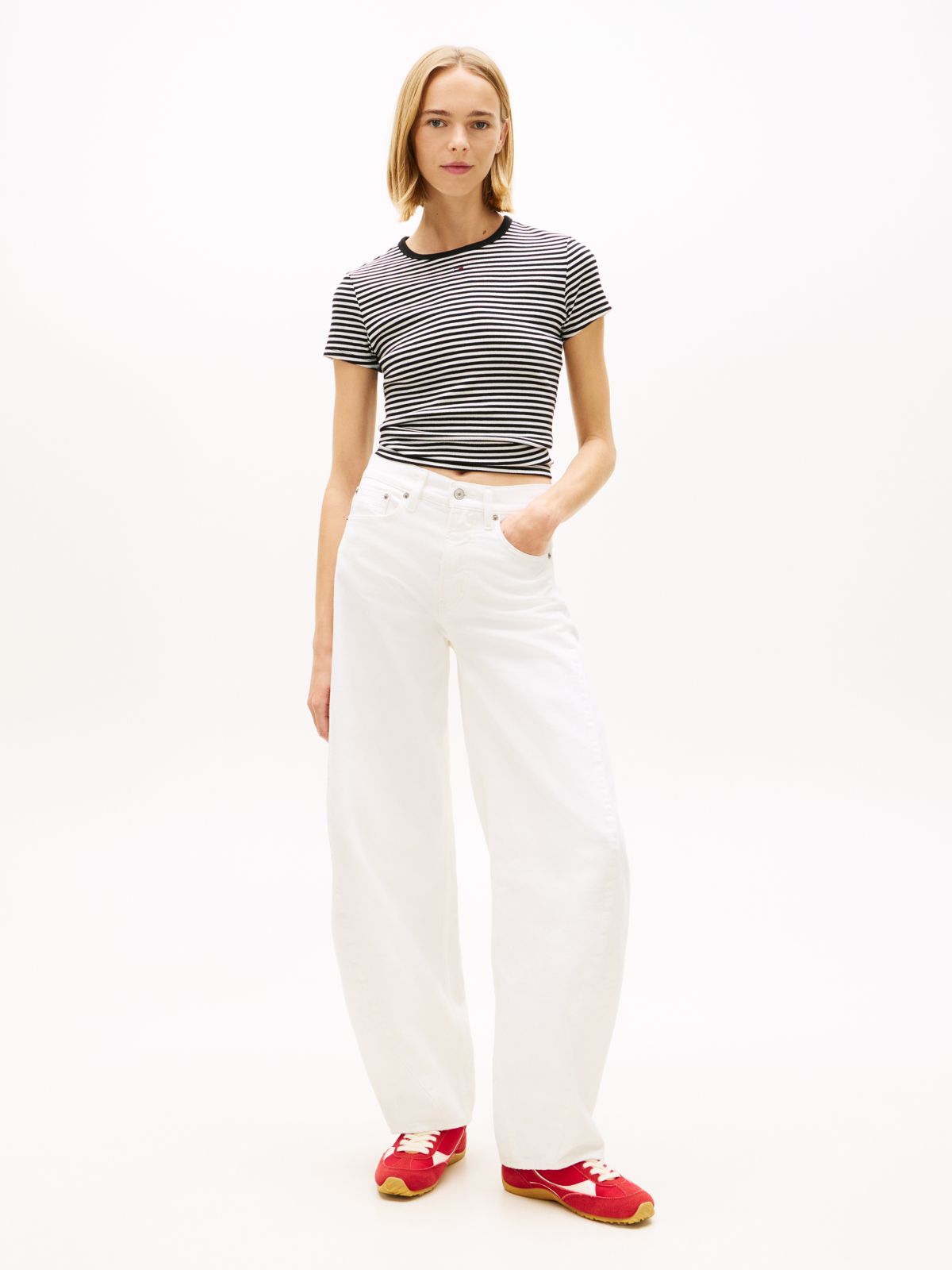 Ella High Rise Barrel Twisted Seam White Jeans — White