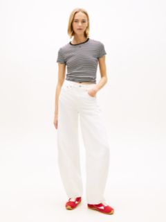 Ella High Rise Barrel Twisted Seam White Jeans — White 1