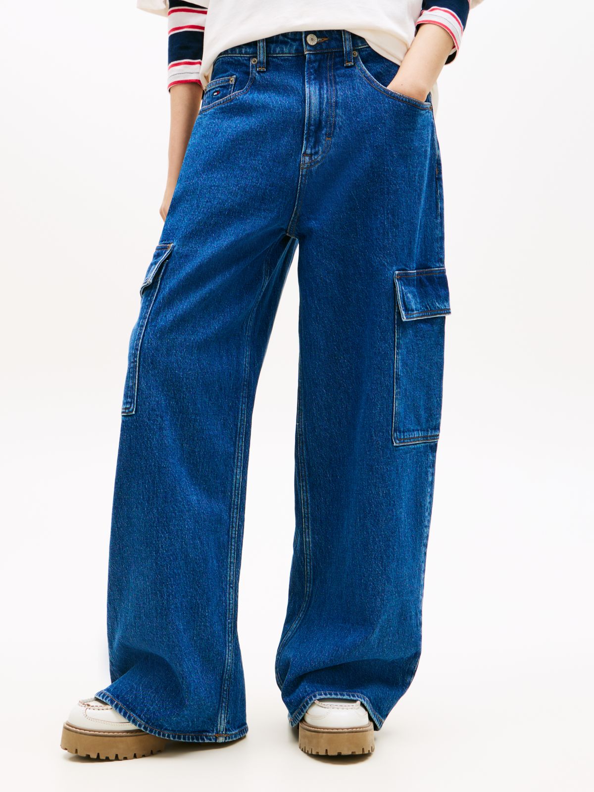 Charlie Mid Rise Loose Cargo Jeans — Blue