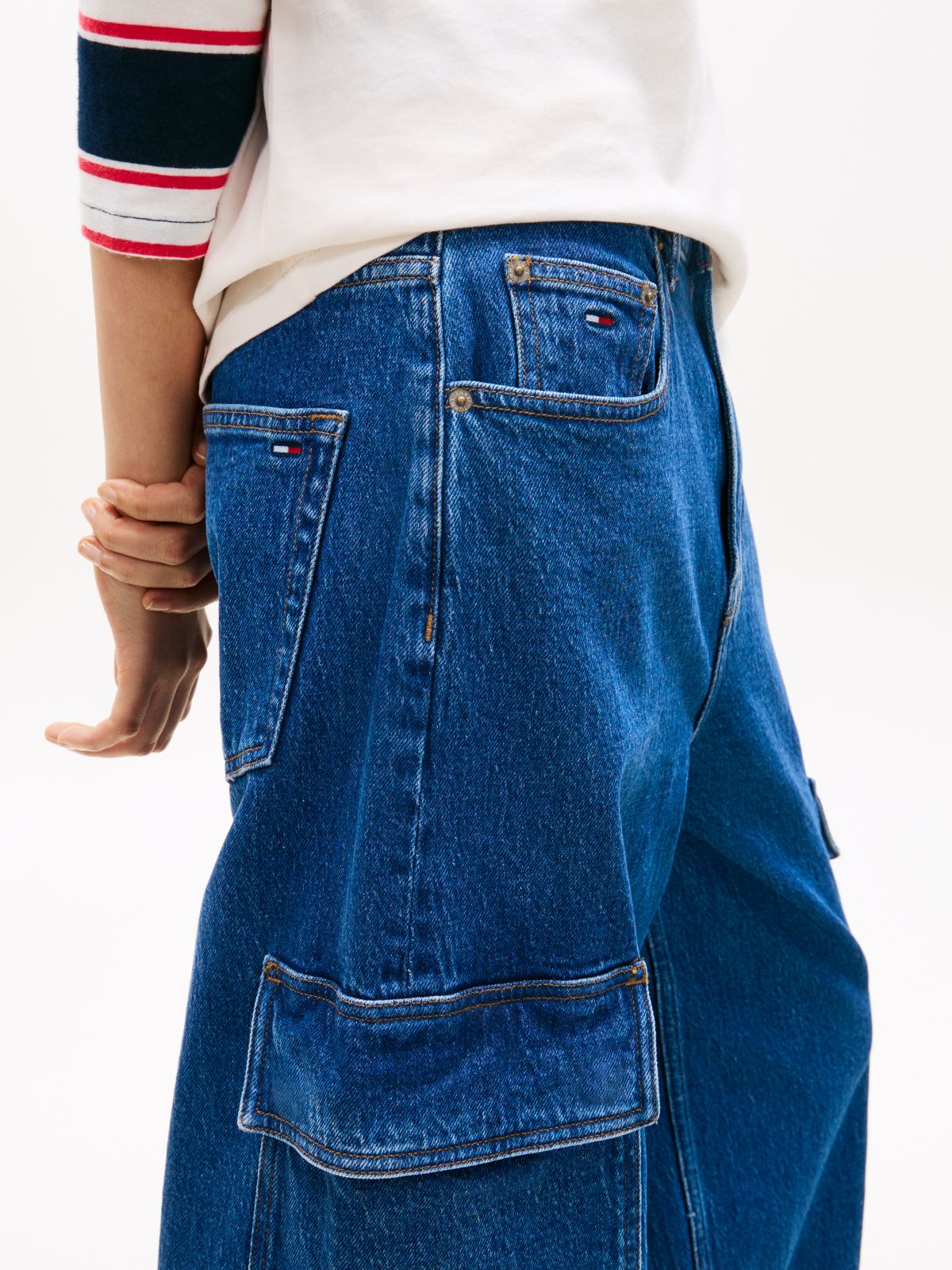 Charlie Mid Rise Loose Cargo Jeans — Blue
