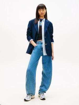 jeans barrel a vita media con cuciture ritorte blue da donne tommy jeans