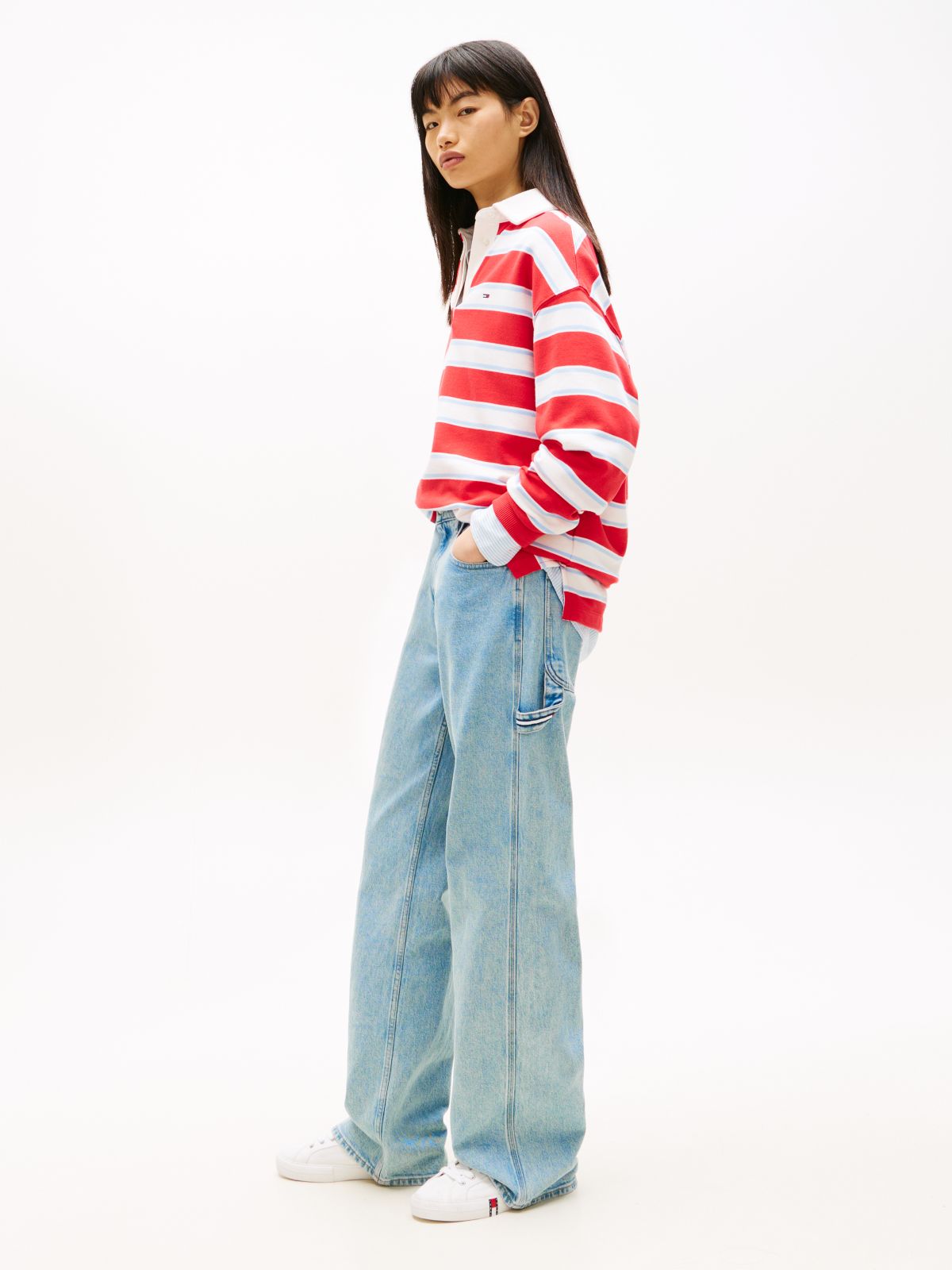 Mia Mid Rise Relaxed Straight Carpenter Jeans — Blue