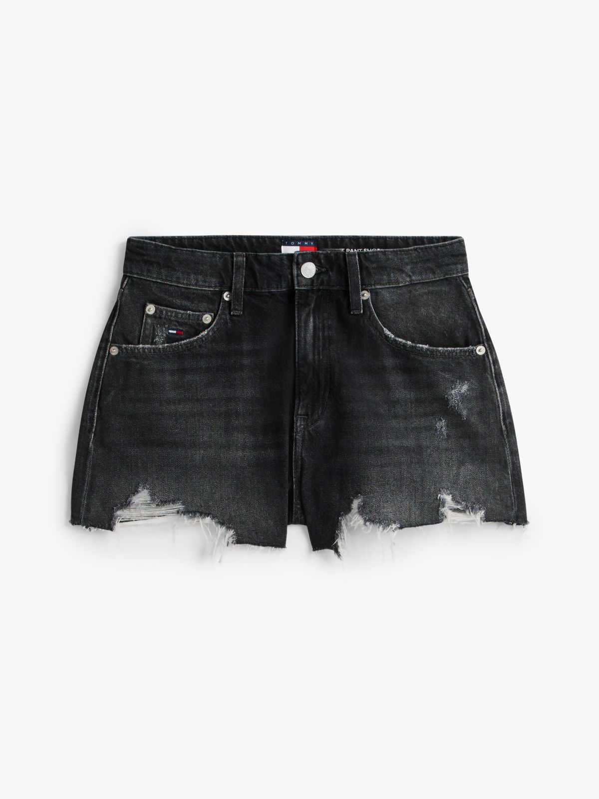 Distressed Raw Hem Denim Shorts — Grey