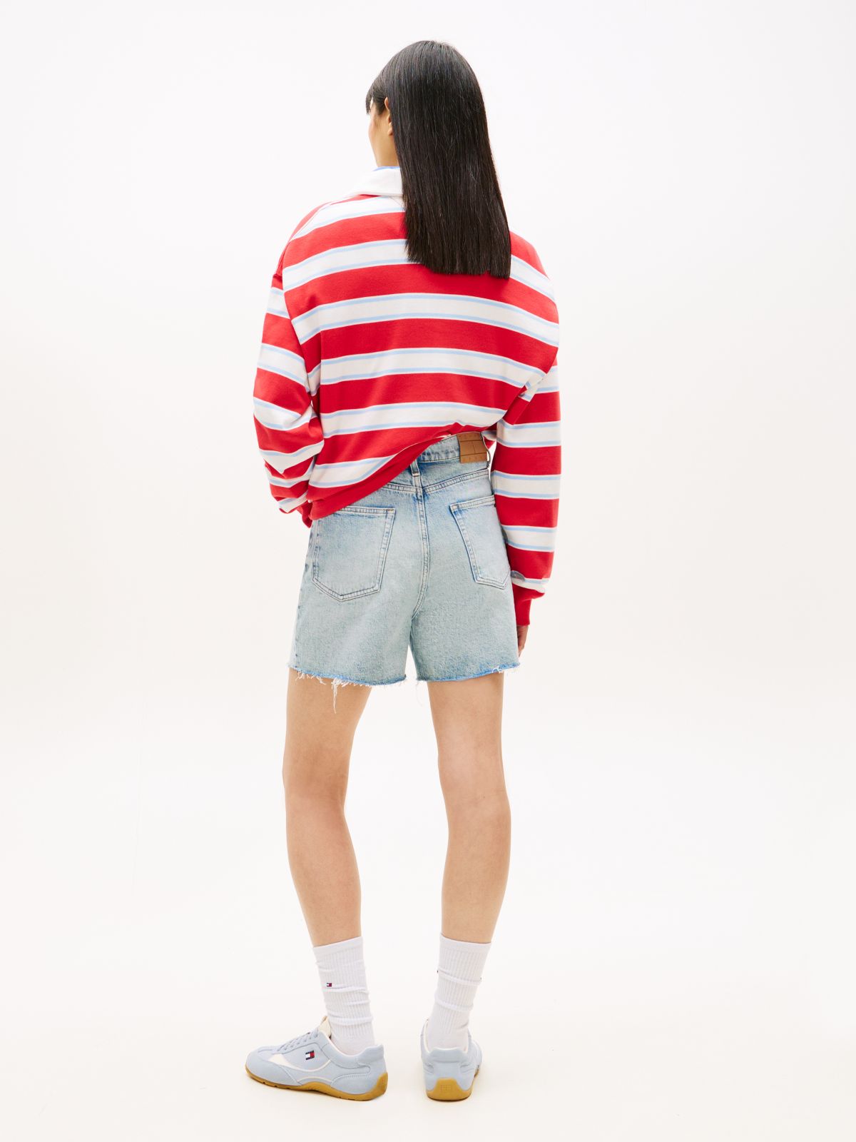 Faded Straight Leg Mom Denim Shorts — Blue