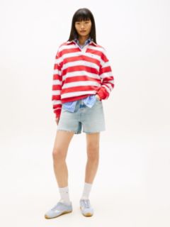 Faded Straight Leg Mom Denim Shorts — Blue 1