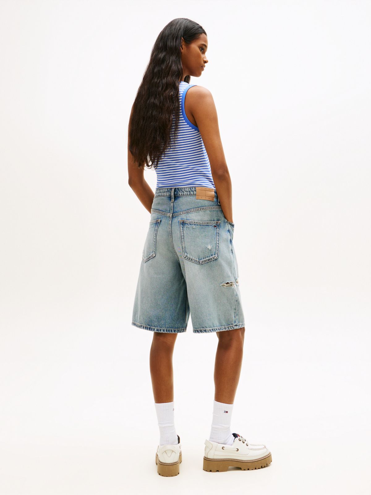 Distressed Loose Denim Shorts — Blue