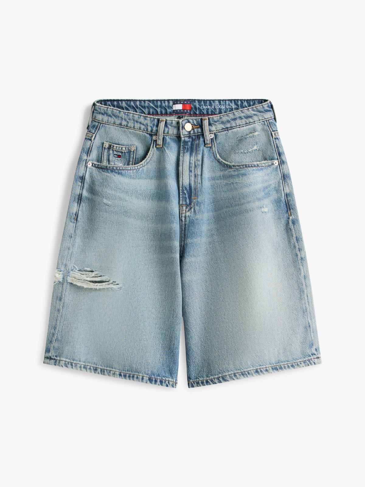 Distressed Loose Denim Shorts — Blue