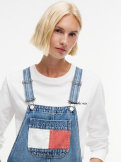 Flag Badge Relaxed Denim Dungarees — Denim 2