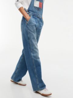 Flag Badge Relaxed Denim Dungarees — Denim 4