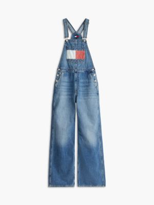 denim flag badge relaxed denim dungarees for women tommy jeans