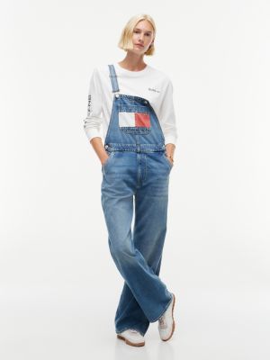 denim flag badge relaxed denim dungarees for women tommy jeans