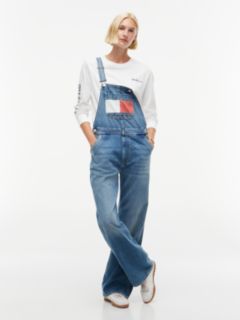 Flag Badge Relaxed Denim Dungarees — Denim 1
