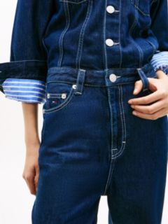 Flag Embroidery Collared Denim Jumpsuit — Blue 3