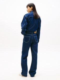 Flag Embroidery Collared Denim Jumpsuit — Blue 5