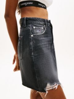 Ultra High Rise Mom Distressed Denim Mini Skirt — Grey 3