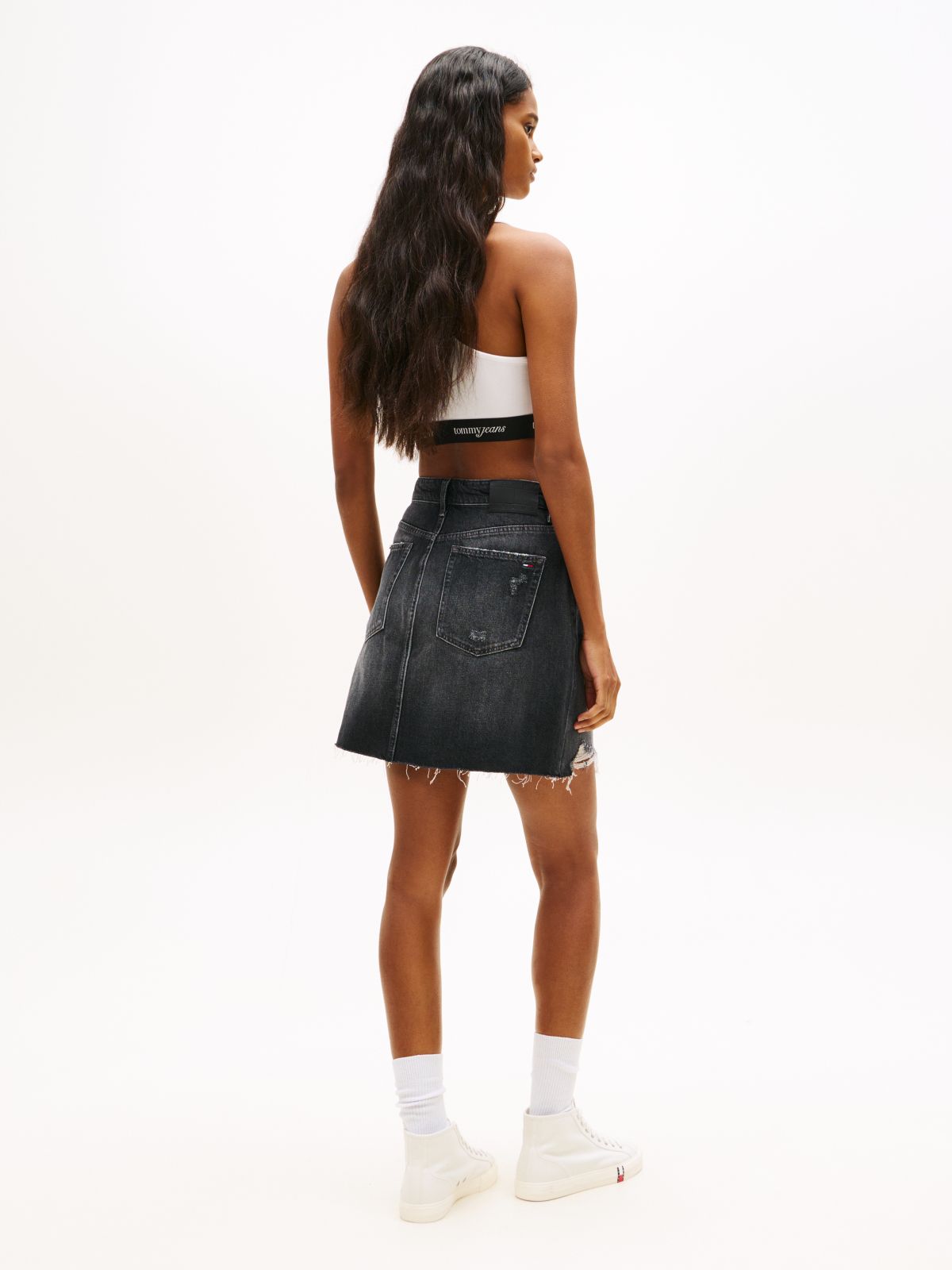 Ultra High Rise Mom Distressed Denim Mini Skirt — Grey