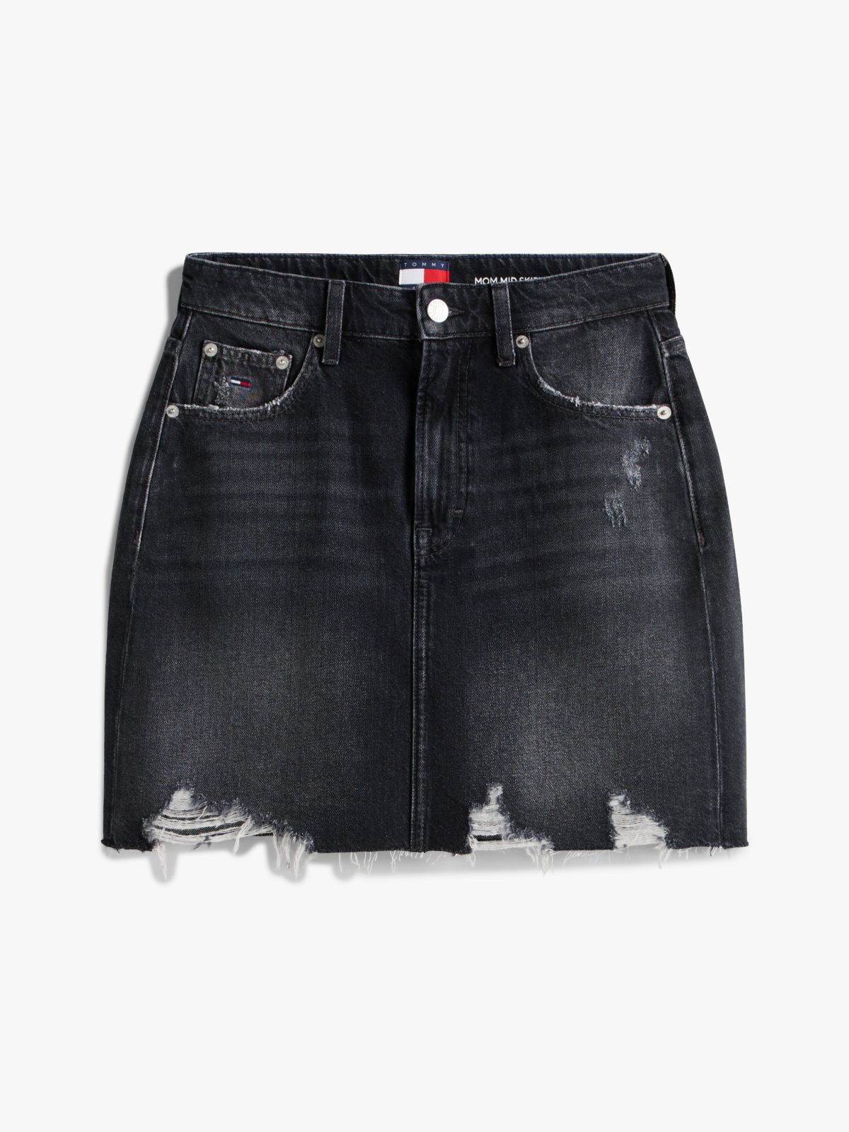 Ultra High Rise Mom Distressed Denim Mini Skirt — Grey