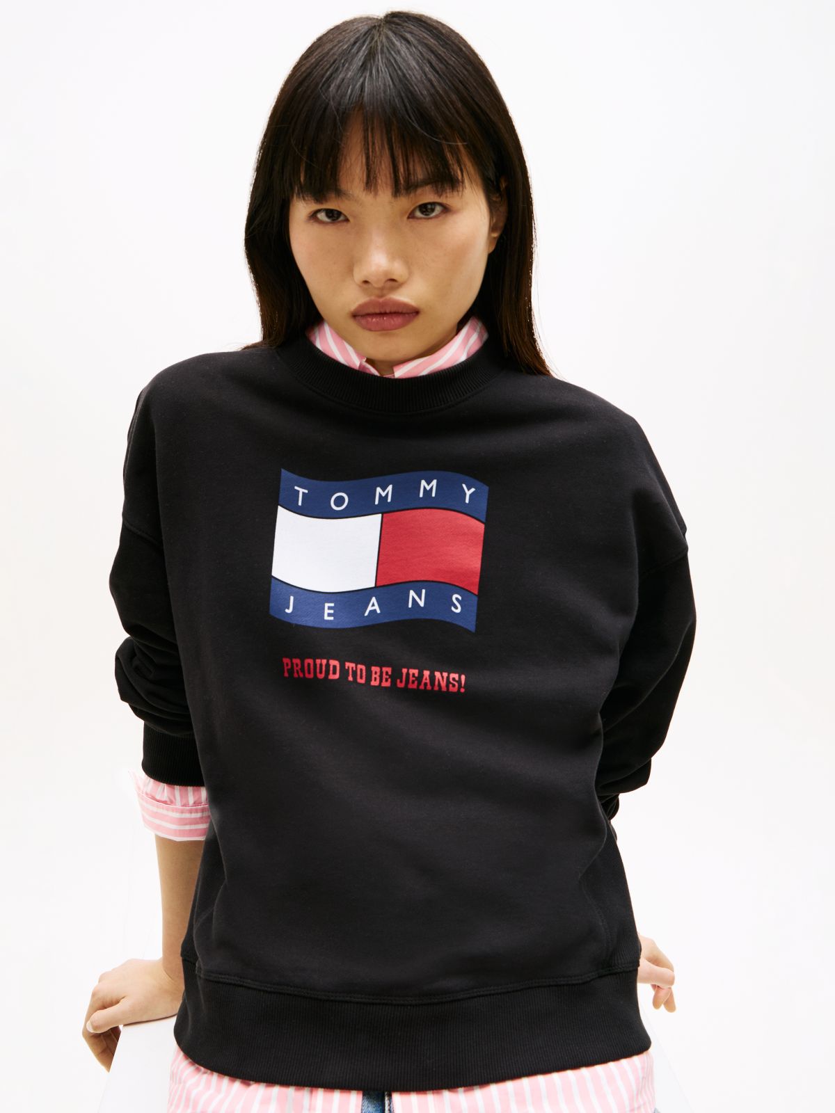 Wavy Flag Sueded Terry Boxy Sweatshirt — Black