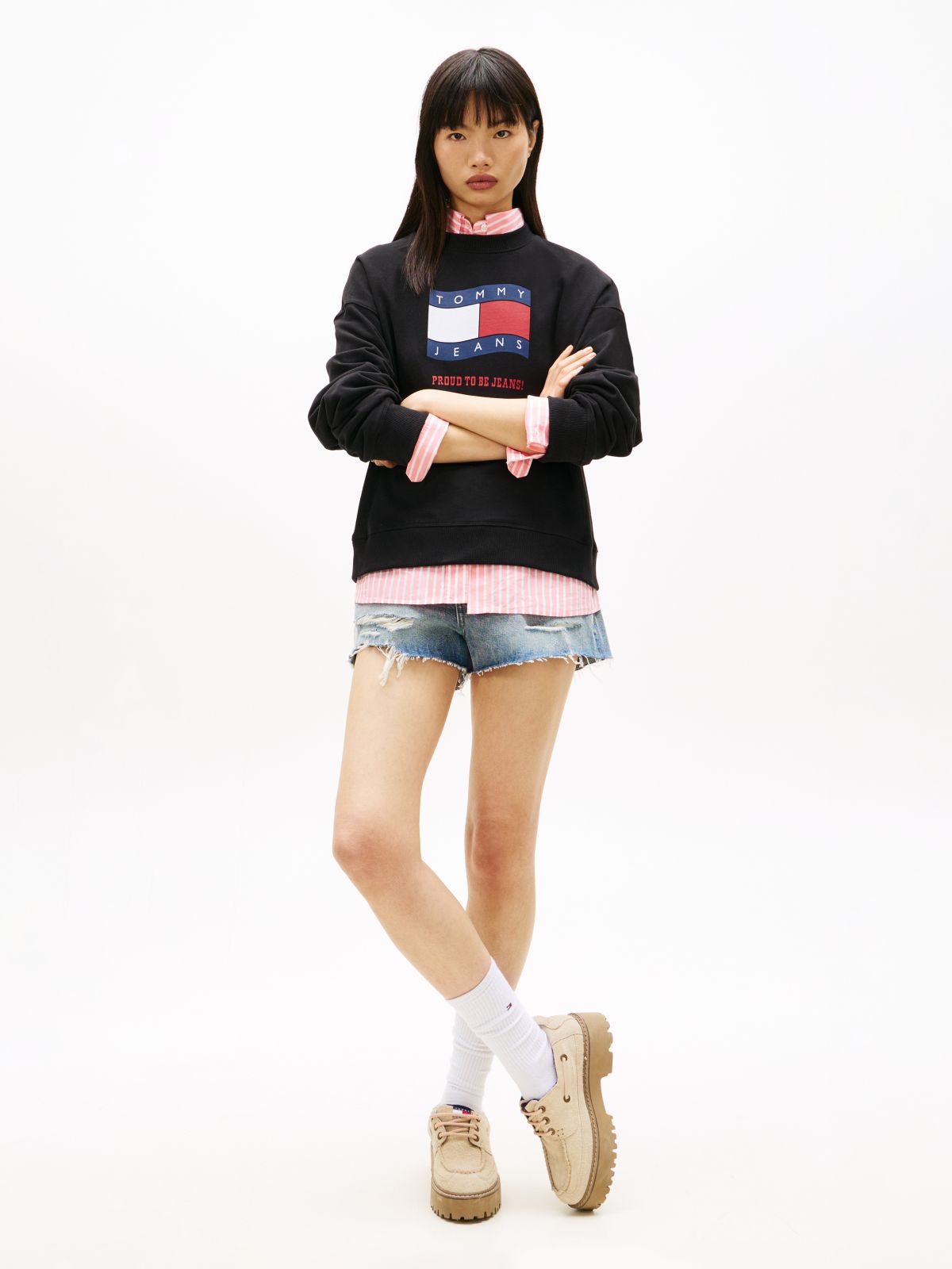 Wavy Flag Sueded Terry Boxy Sweatshirt — Black