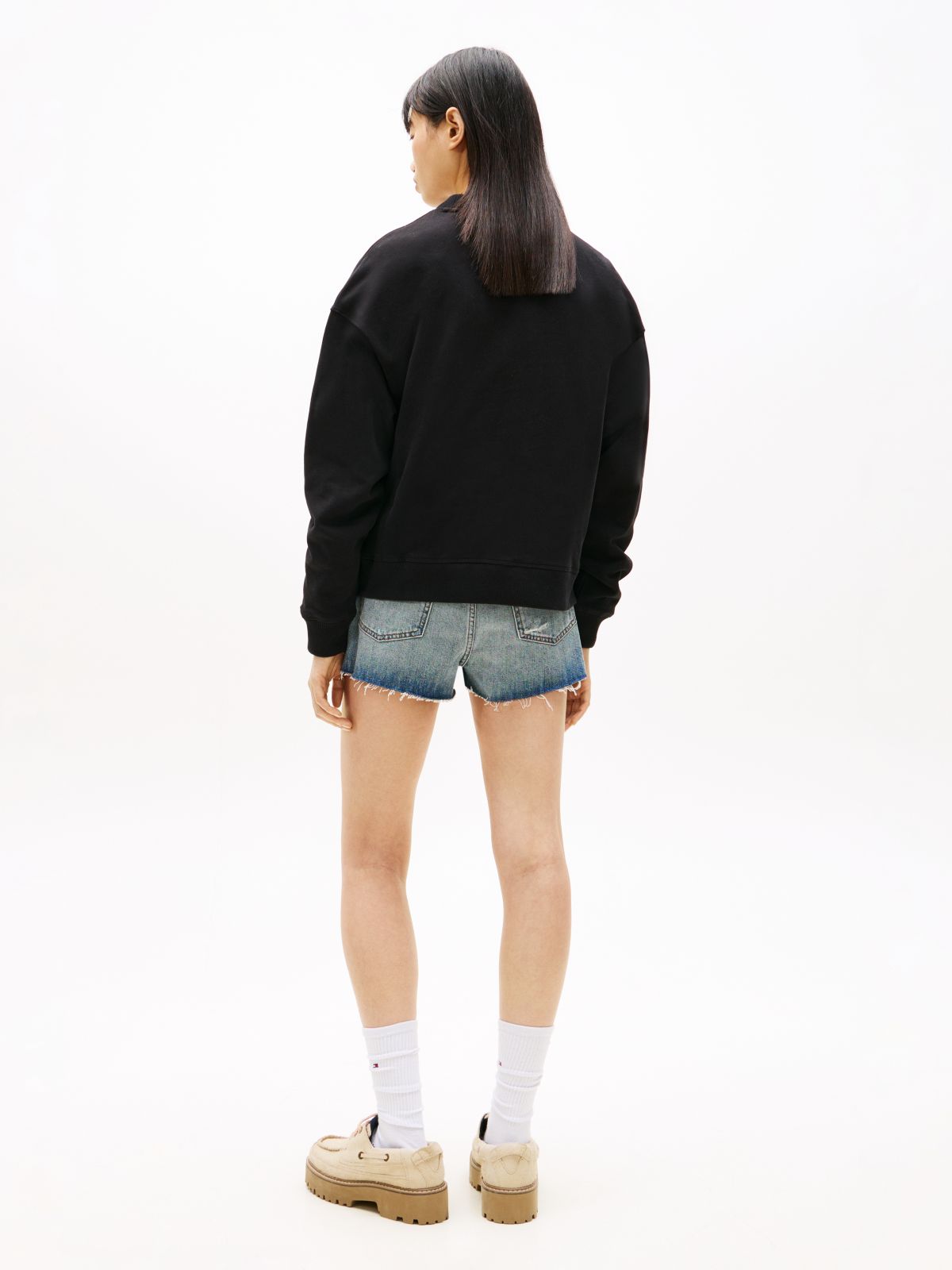 Wavy Flag Sueded Terry Boxy Sweatshirt — Black