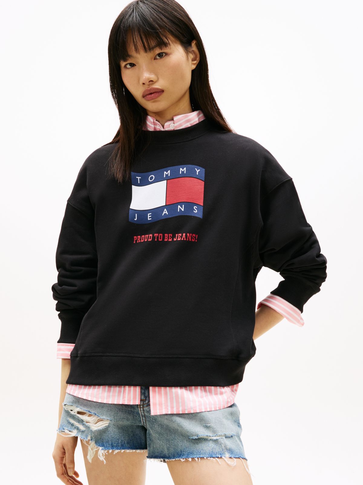 Wavy Flag Sueded Terry Boxy Sweatshirt — Black