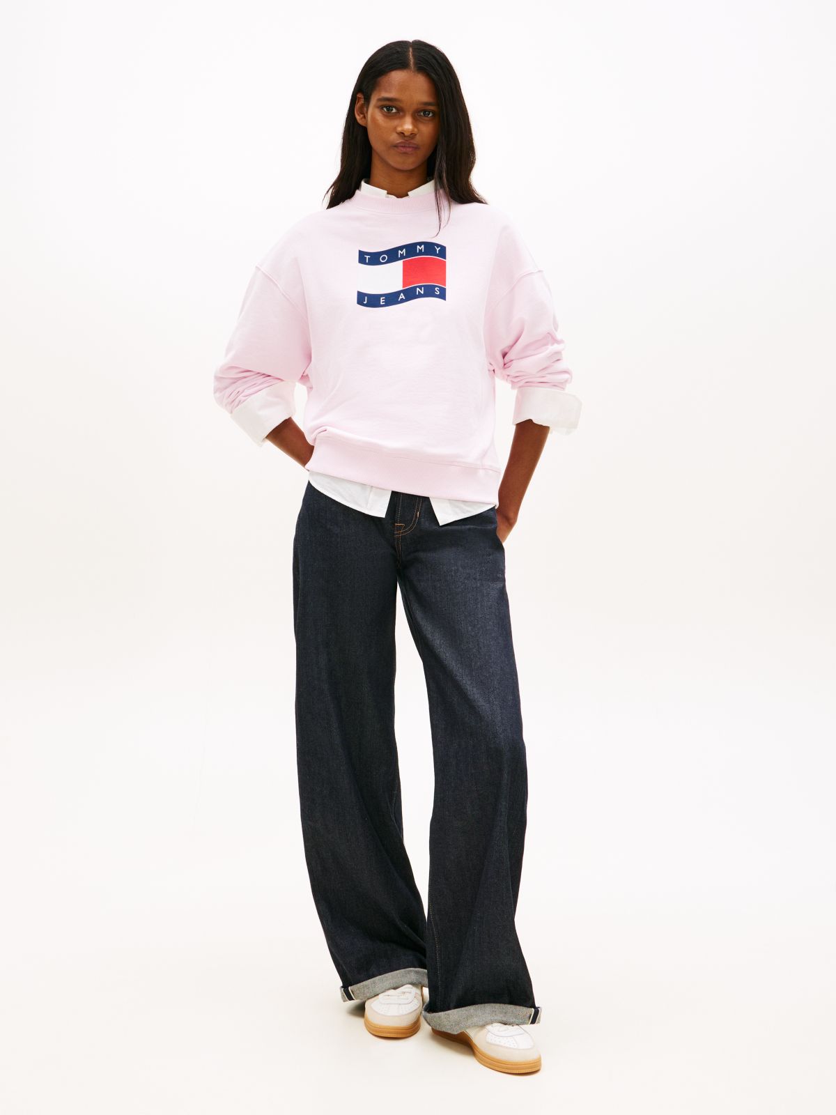 Wavy Flag Sueded Terry Boxy Sweatshirt — Pink