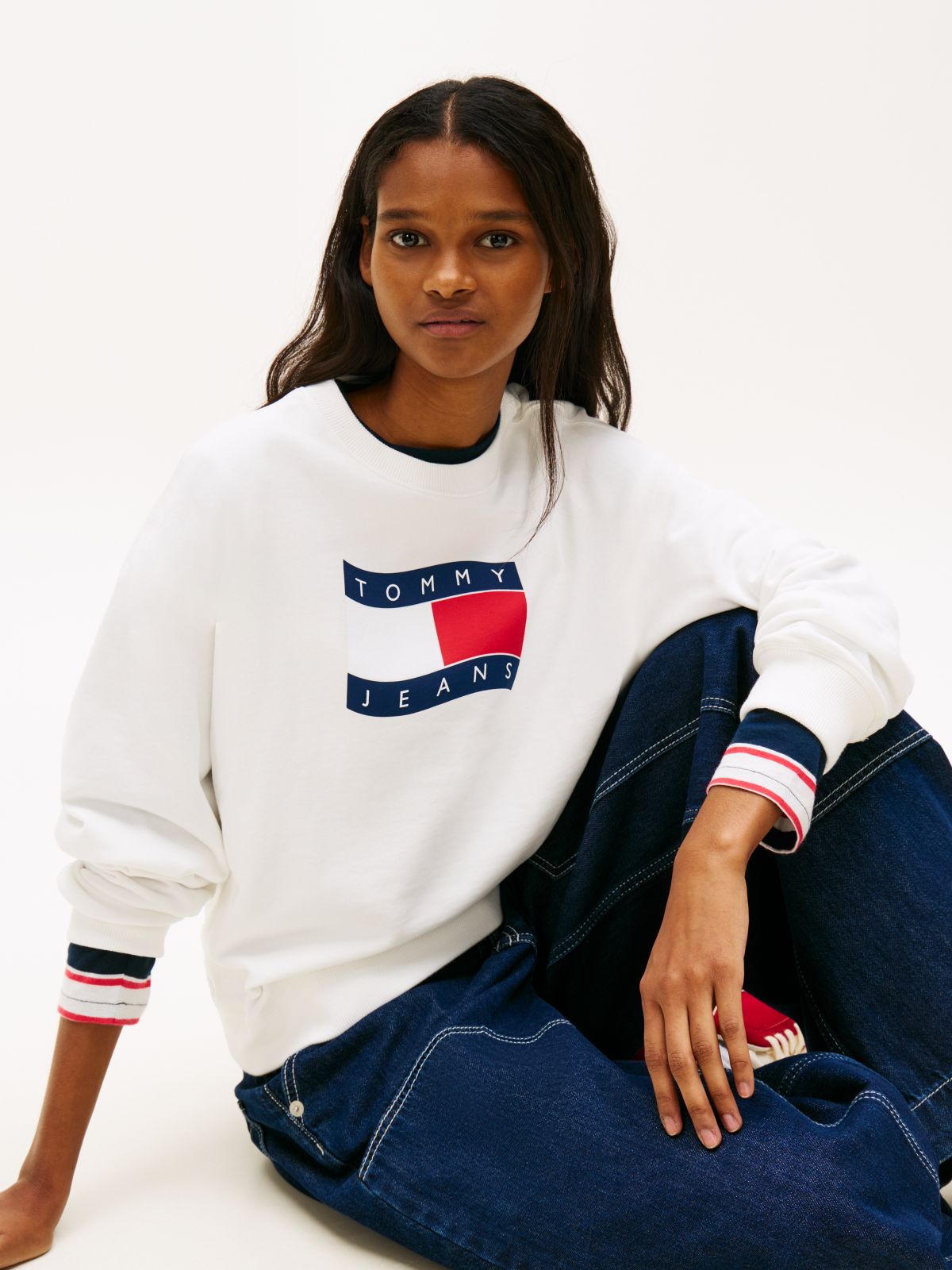 Wavy Flag Sueded Terry Boxy Sweatshirt — White