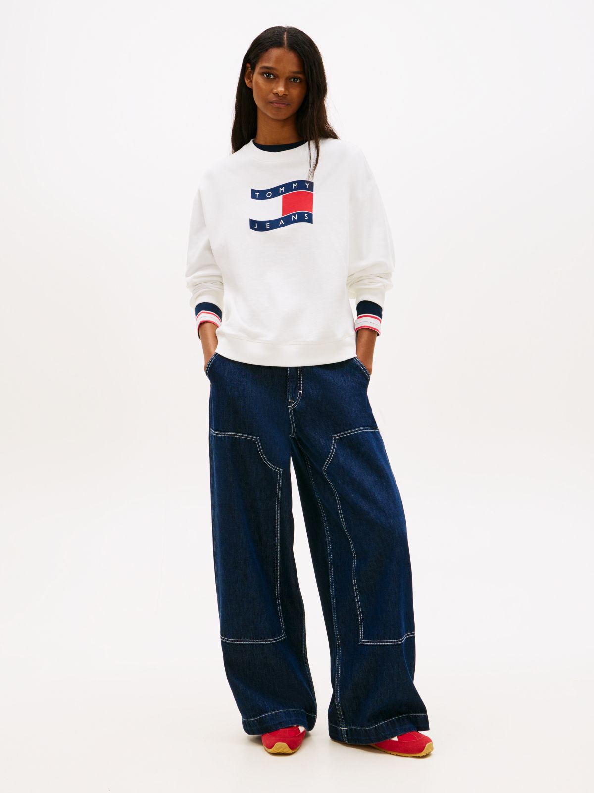 Wavy Flag Sueded Terry Boxy Sweatshirt — White